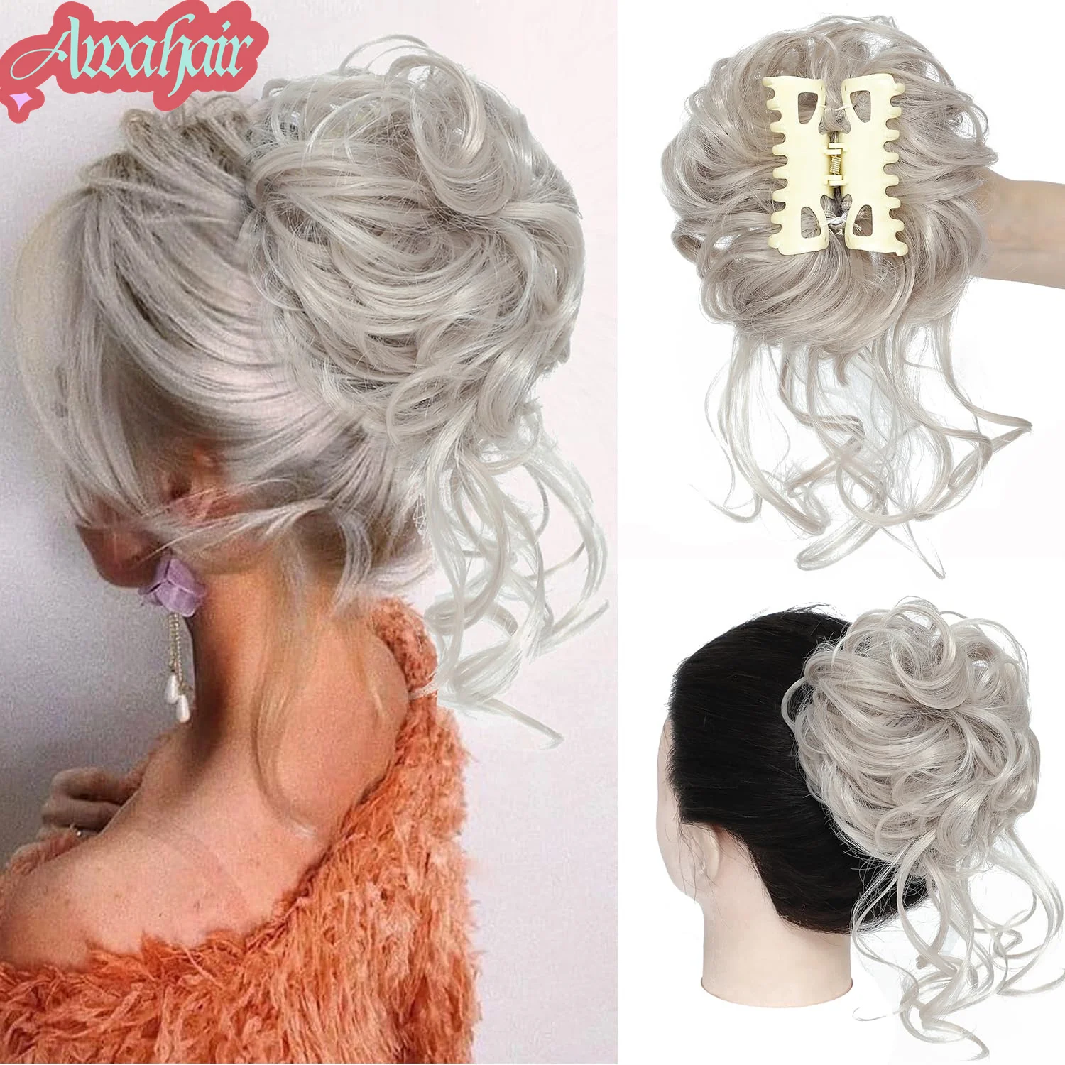 

Awahair Synthetic Messy Curly Claw Hair Bun Chignon Hair Extensions Scrunchy Fake False Hair With Tail for Women Hairpieces