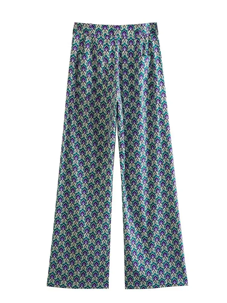 

Kumsvag 2023 Women Summer Straight Pants Fashion Print Pockets Full Length Poplin Female Casual Elegant Trousers Clothing XX9306