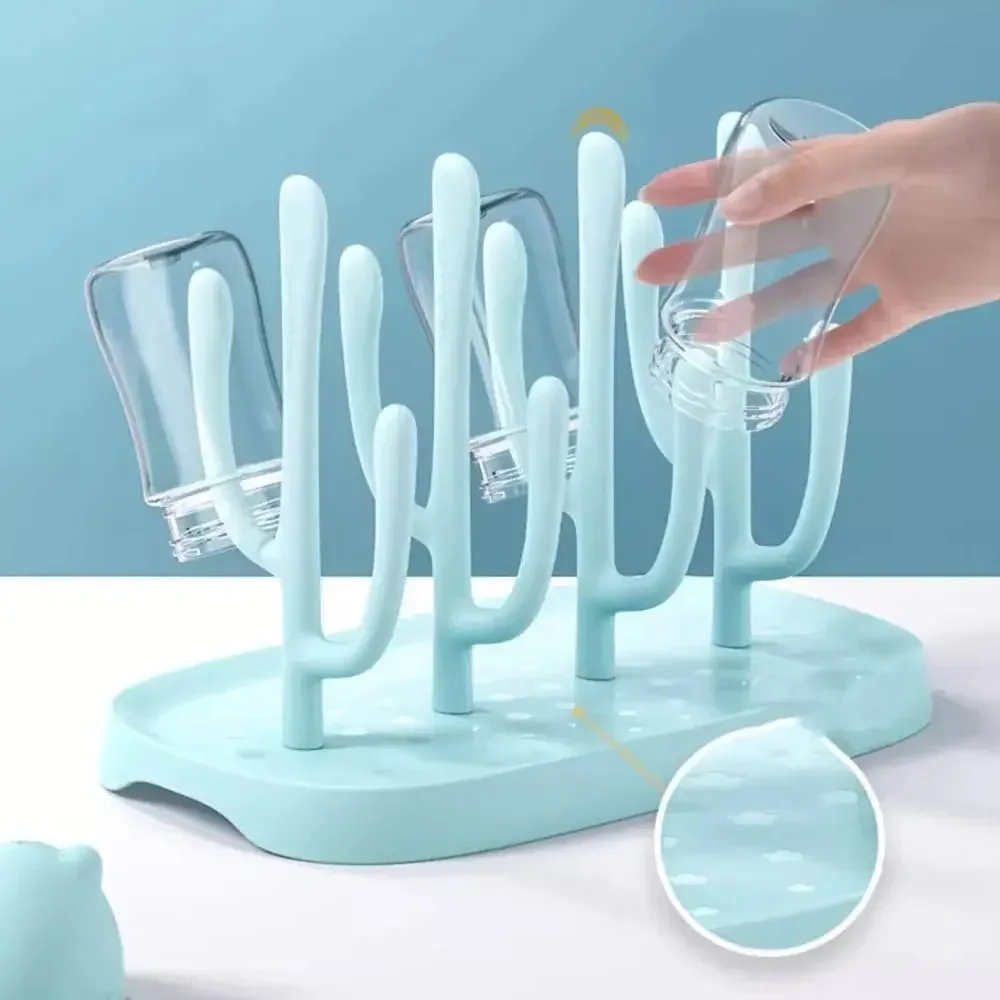 High Quality Feeding Bottle Drain Rack Space-saving Quick Draining Portable Baby Bottle Holder with Drip Water Tray Detachable