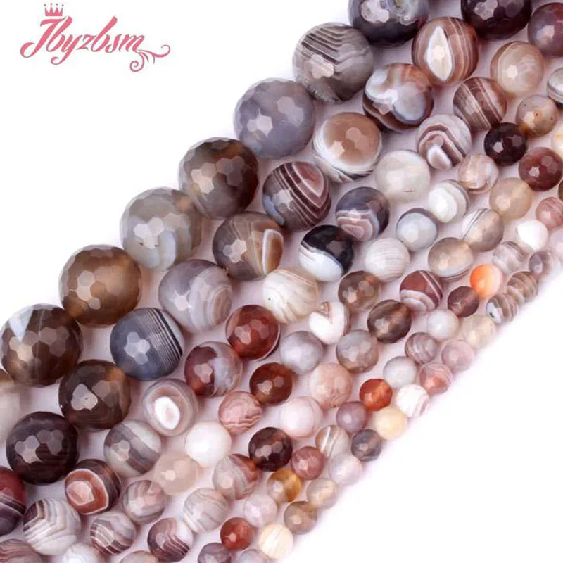 

6/8/10mm Natural Botswana Agate Round Faceted Smooth For Jewelry Making Strand 15inches DIY Bracelet Necklace Free shipping