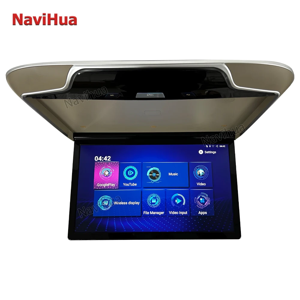 

NAVIHUA 21.5Inch Android Ceiling Mount Player Automotive Multimedia Stereo Flid Down Smart TV Roof Monitor for Universal Car