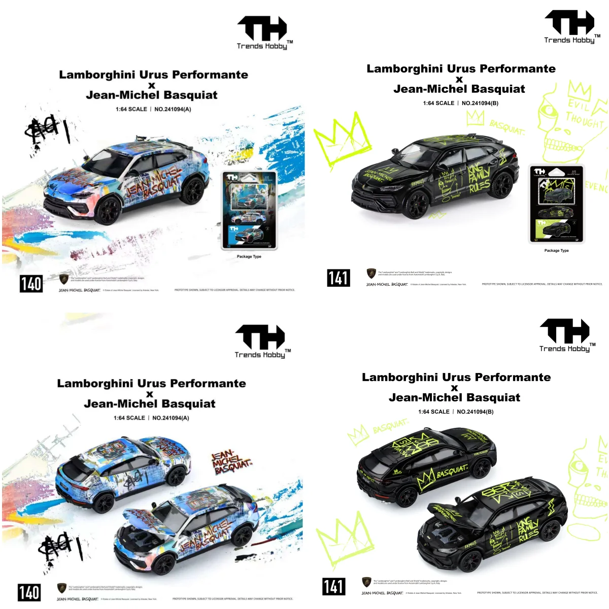 TH 1:64 Lamborghini URUSx Basquiat modelo conjunto - modelo de carro em liga preto + branco