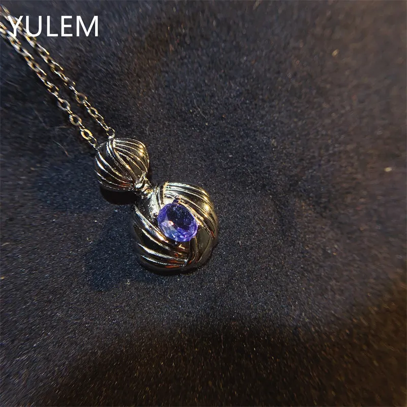 YULEM 925 Sterling Silver Natural Blue Tanzanite Pendant Necklace Elegant Daily Wear Gift for Lady and Girls