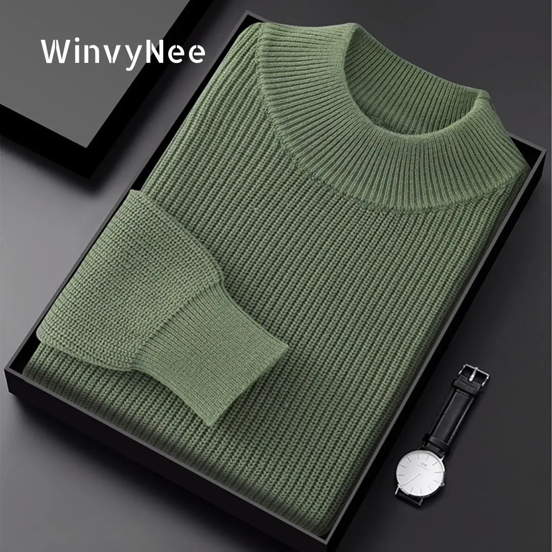 

Мужской свитер WinvyNee, 100% хлопок, повседневный, однотонный, с воротником-стойкой, с длинными рукавами, утепленный трикотажный пуловер, весна ZM1092005
