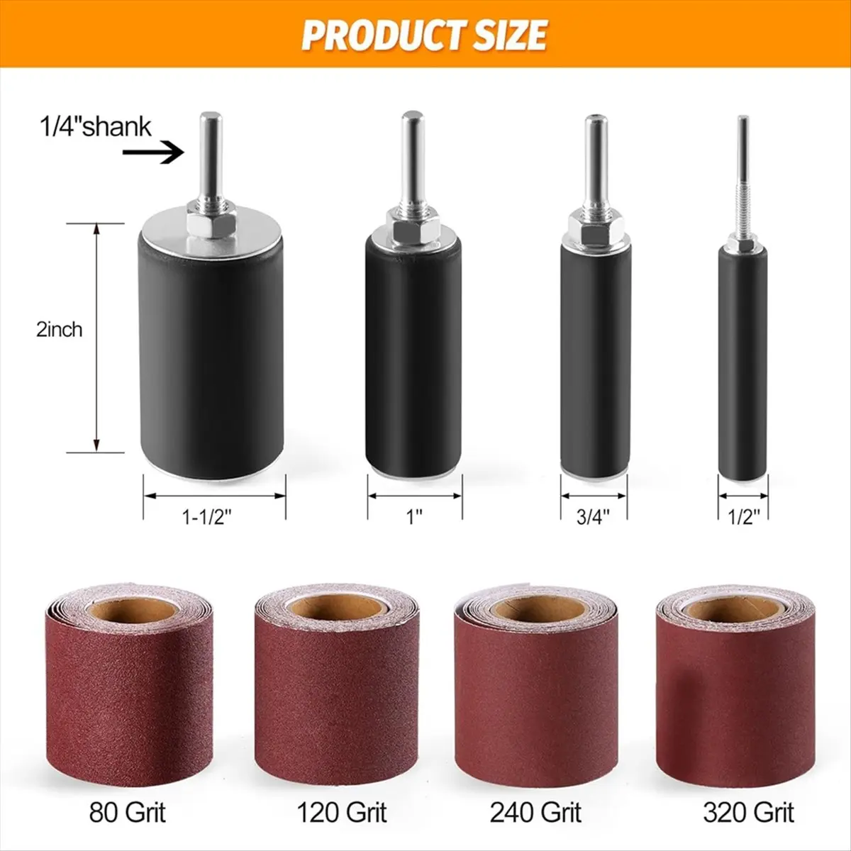 مجموعة أدوات الصنفرة 2026 + 8 قطع مع أربعة لفات من ورق الصنفرة بطول 3 أمتار (80، 120، 240، 320) ماكينة صنفرة الطبل لآلات الحفر