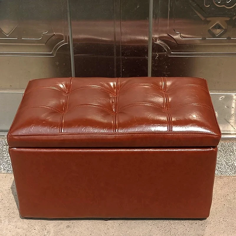 For Rectangular Faux Leather Storage Ottoman, Entryway Shoe Bench & Living Room Sofa Stool, Multi-Use