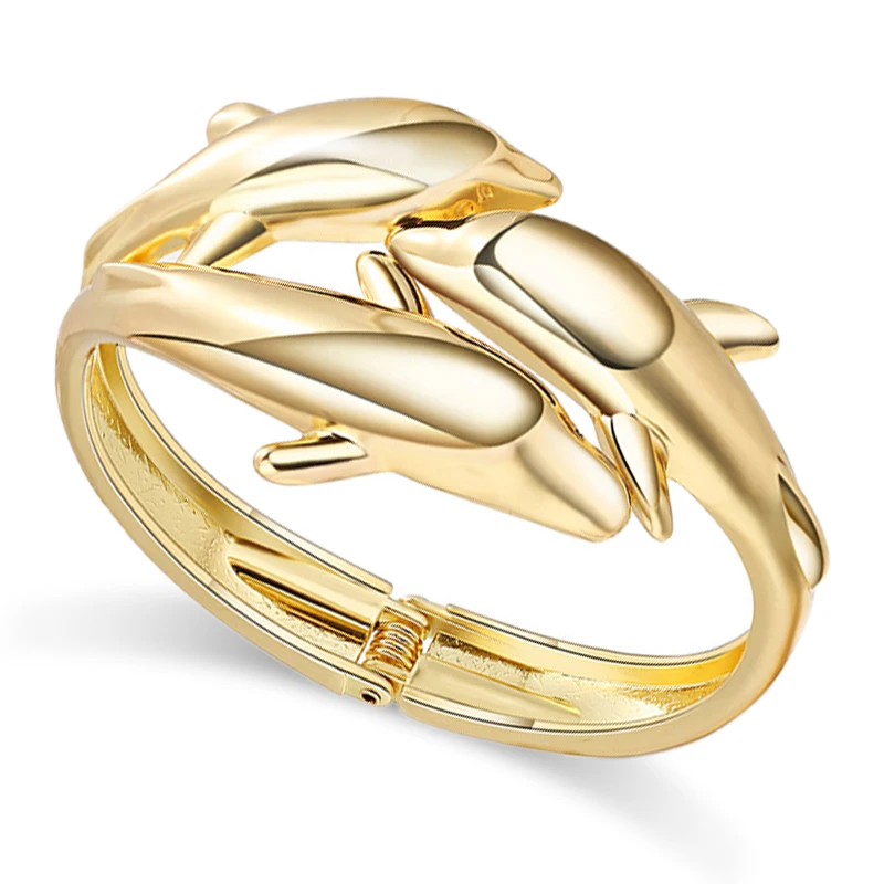 KAYMEN Luxury Dolphins Cuff Bracelet Animal Bangle for Women Fashion Statement Alloy Bangle Jewelry Accessory