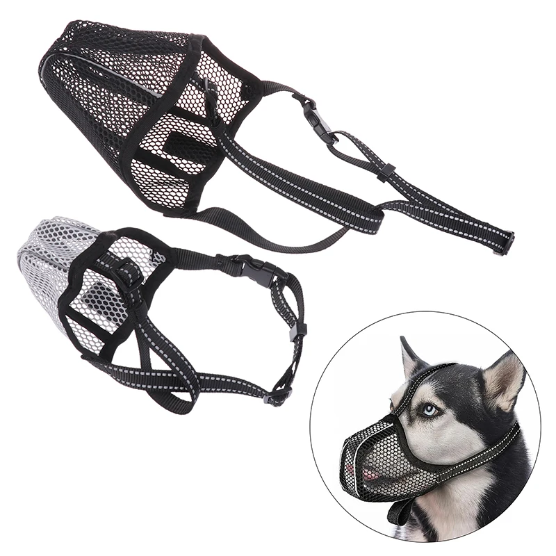 Dog Mesh Muzzle With Reflective Strips For S/M/L Dogs Anti Biting Scavenging Chewing Muzzle Allows Dogs To Pant And Drink