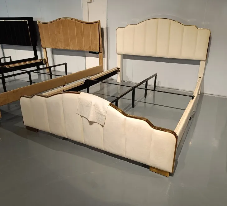 # Full Size Bed Frame with Headboard Turkish Furniture Bedroom Design Velvet Upholstered Platform Double Bed Frame Cheap view 4