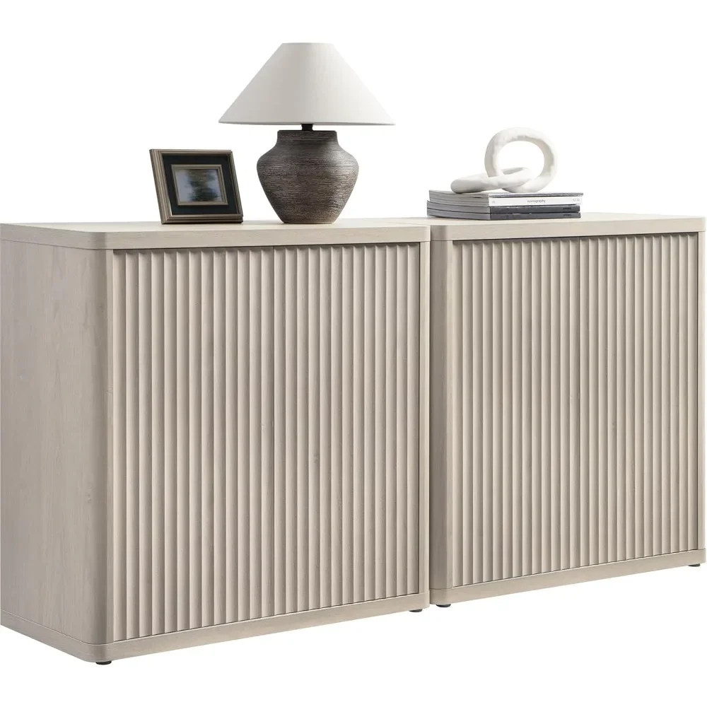 

Modern White Buffet Cabinet with Storage Sideboard - Accent Credenza with Doors & Shelves - Fluted Media Console