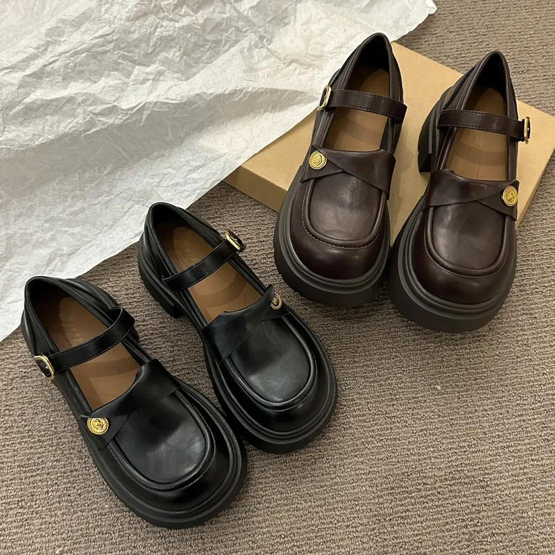 

Platform Heightened Mary Jane Small Leather Shoes Women's British Style 2026 Spring New Retro Japanese Single Shoes