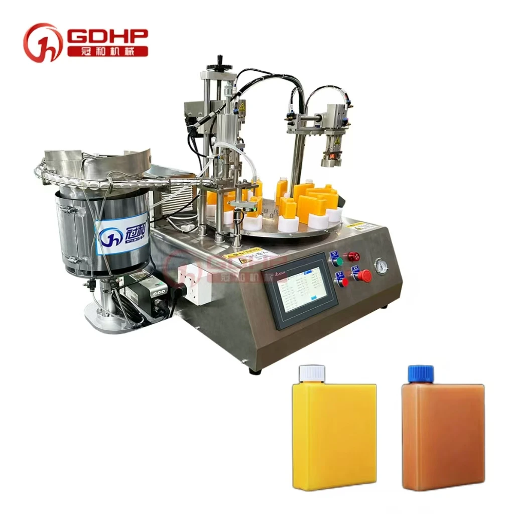 Semi Auto Table Vial And Biochemical Reagent Plastic Small Bottle Filling And Capping Monoblock Machine All In One Small Scale