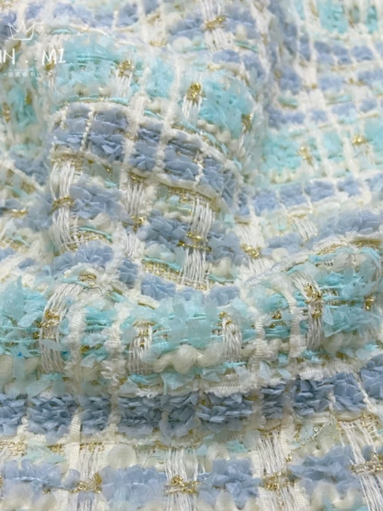 Woven Tweed Fabric Ice Cream Blue Wool Woolen Fabric Two-Dimensional Dress