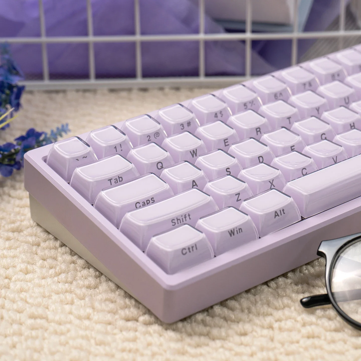 

113 Key Jelly Keycap OEM Configuration Double Pin Keycap Set Side Printed Keycap For MX Mechanical Keyboard (Purple)