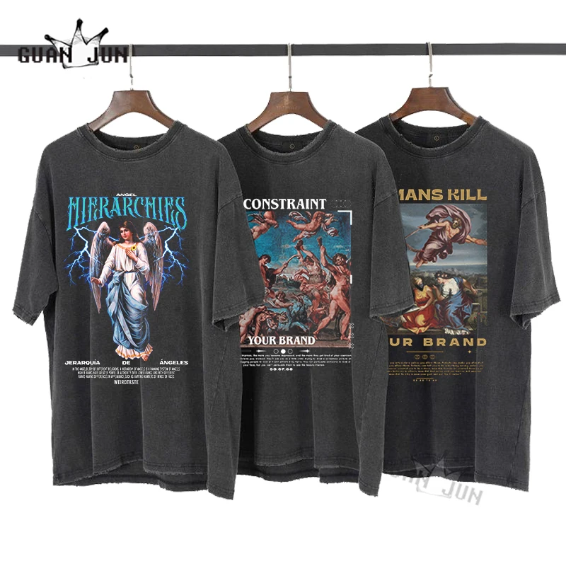 

Hip Hop Oversize Washed T-Shirt Streetwear Harajuku Vintage Angel Graphic T Shirt 2022 Men Spring Summer Short Sleeve Tshirt