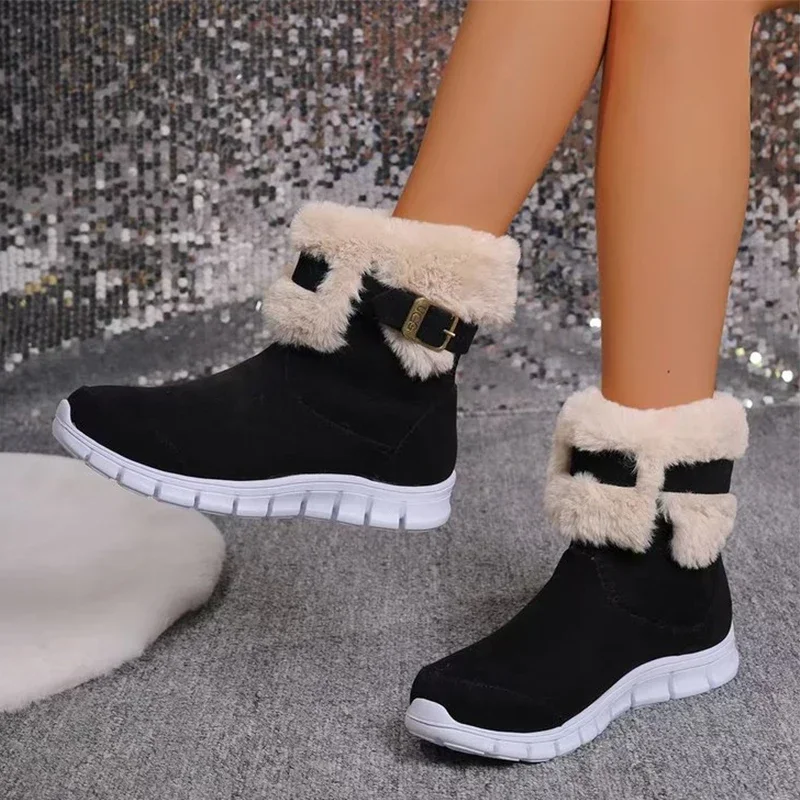 Fur Women Flats Snow Ankle Boots Designer Suede Cotton Shoes Woman 2025 Trend Winter Warm Sport Casual Short Plush Boots Mujer