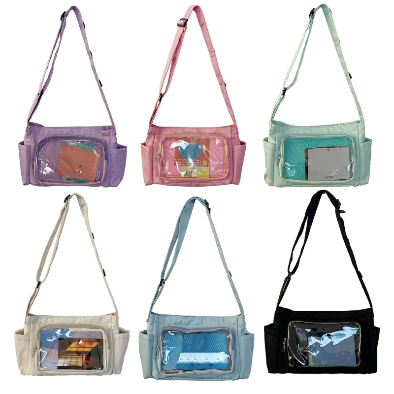 E74B Clear Shoulder Bag Large Capacity Crossbody Bag Student School Bag Harajuku Itabag Girls Messenger Bag for Pin Display