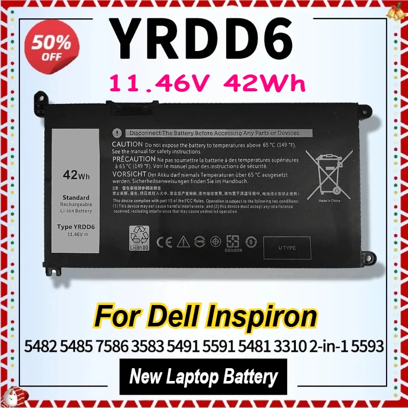 11.46V 42WH YRDD6 Laptop Battery for Dell Inspiron 5482 5485 5491 3310 3400 3493 3593 3793 5493 5585 5593 5480 5590 Vostro 5490