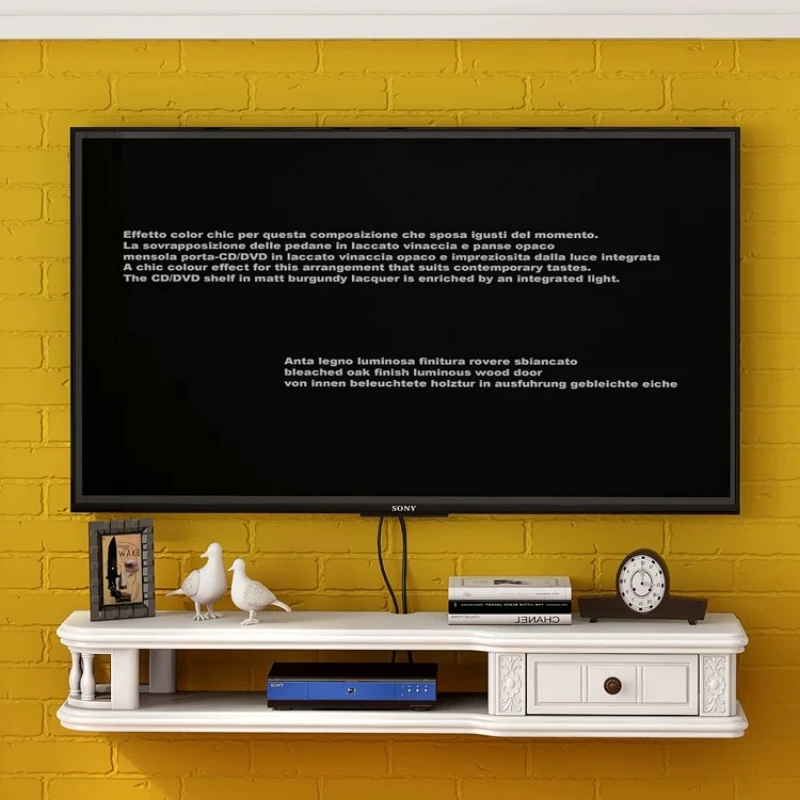 Solid Wood Wall Shelf, Floating Router & Set-Top Box Holder for TV, Bedroom Cable Organizer with Hanging Use Decor Home
