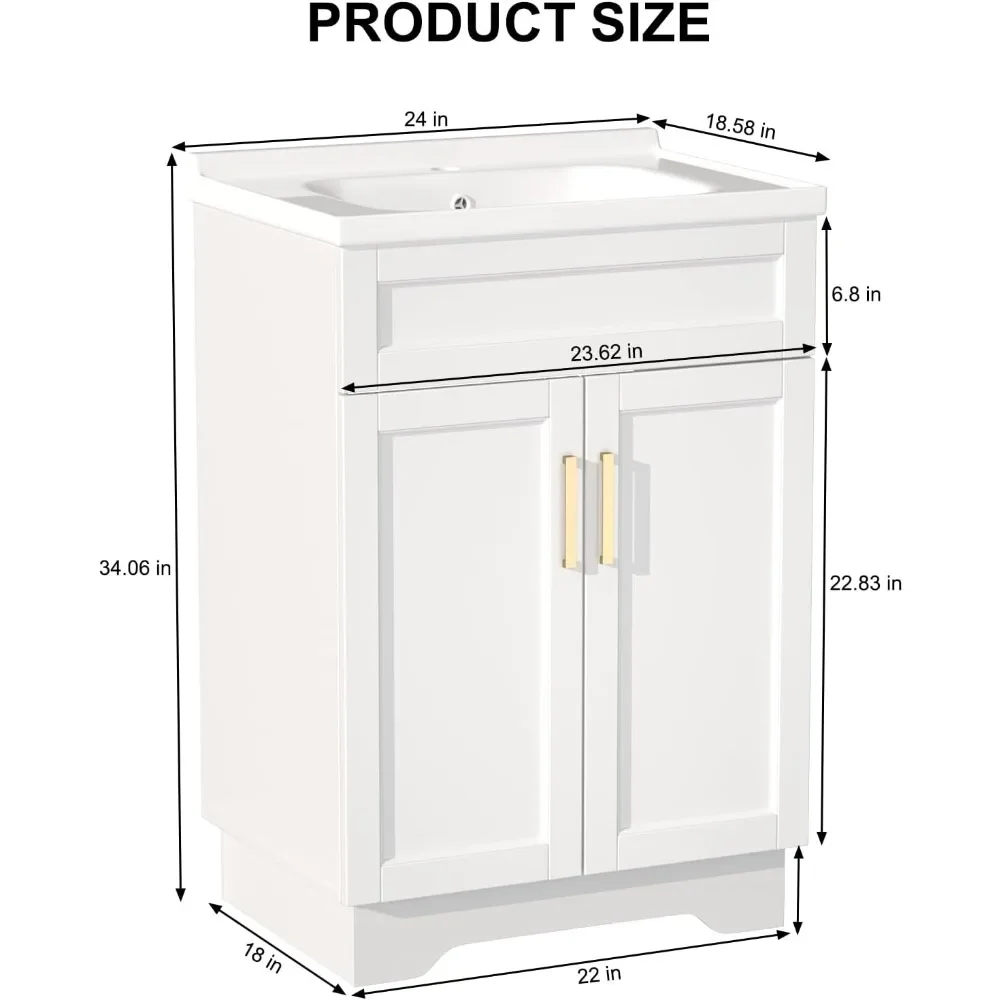 [XMSJ-مخزون محدود، اشتر الآن! ]خزانة حمام مع حوض سيراميك، خزانة حمام مع بابين، خزانة خشبية مقاس 24 بوصة
