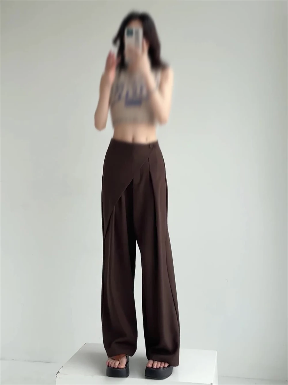Sweet Cool Girls High-end Thin Suit Wide-leg Pants Women High-waist Temperament Straight Japanese Korean Casual Mopping Trousers