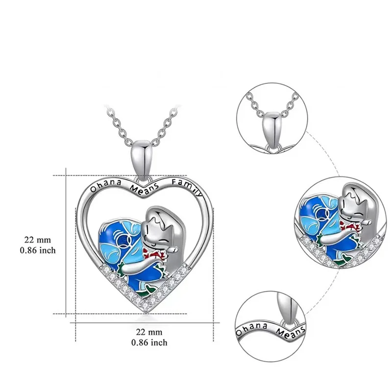 Kawaii Metal Lilo Stitch Necklace Chain Pendant Accessories Girls Lovers Xmas Gift