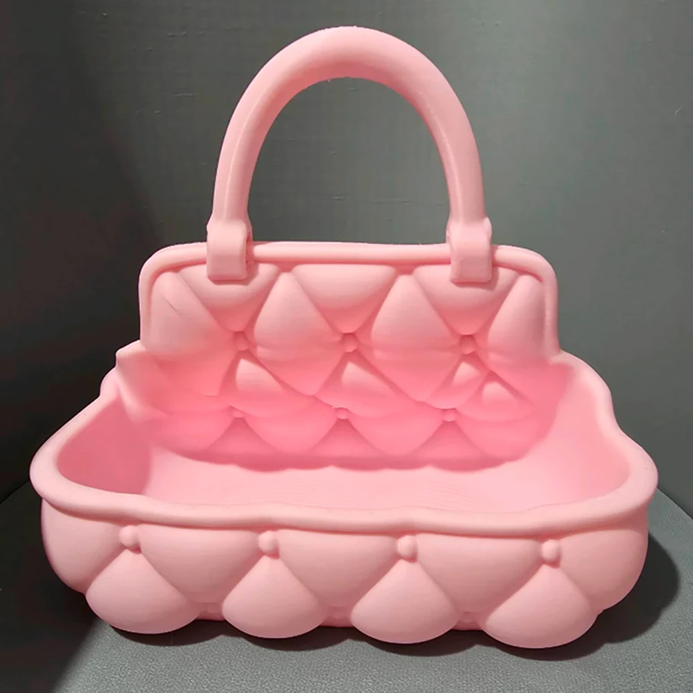 Cross-Border Sweet Quilted Pattern Handbag Shaped Desktop Storage Basket For Cute Warm-Style Home Desktop Soft Decoration & Stor