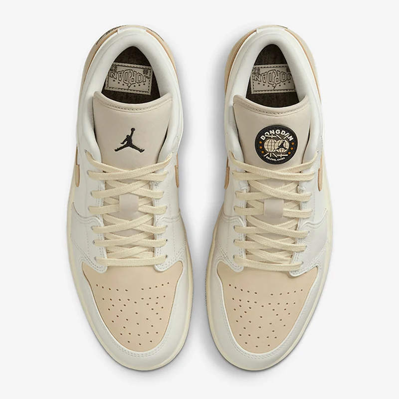 حذاء كرة السلة Nike Air Jordan 1 منخفض ناعم ومريح وغير قابل للانزلاق ومقاوم للاهتراء منخفض الارتفاع للرجال باللونين الأبيض والبني IB8855-121 #4