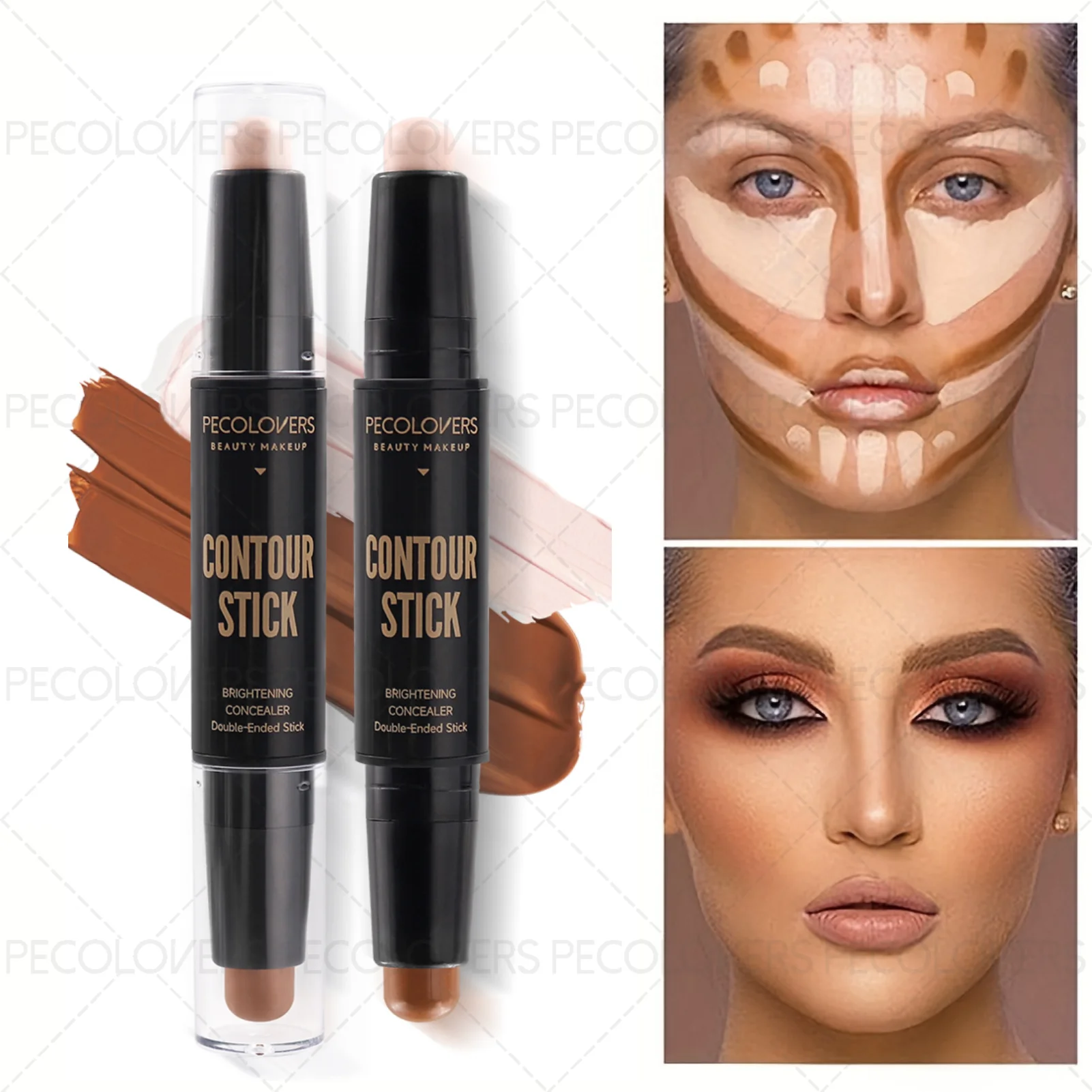 Corrector y barra de contorno de doble punta Pecolover resistente al agua, acabado natural para todos los tonos de piel, 1 ud.