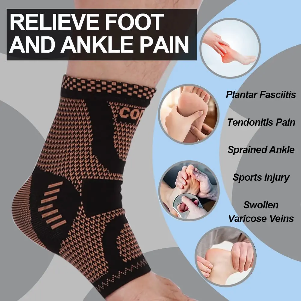 1Pcs Copper Ankle Brace,Copper Infused Ankle Support Compression Sleeve for Men & Women,for Foot Pain,Sprained Ankle,Recovery