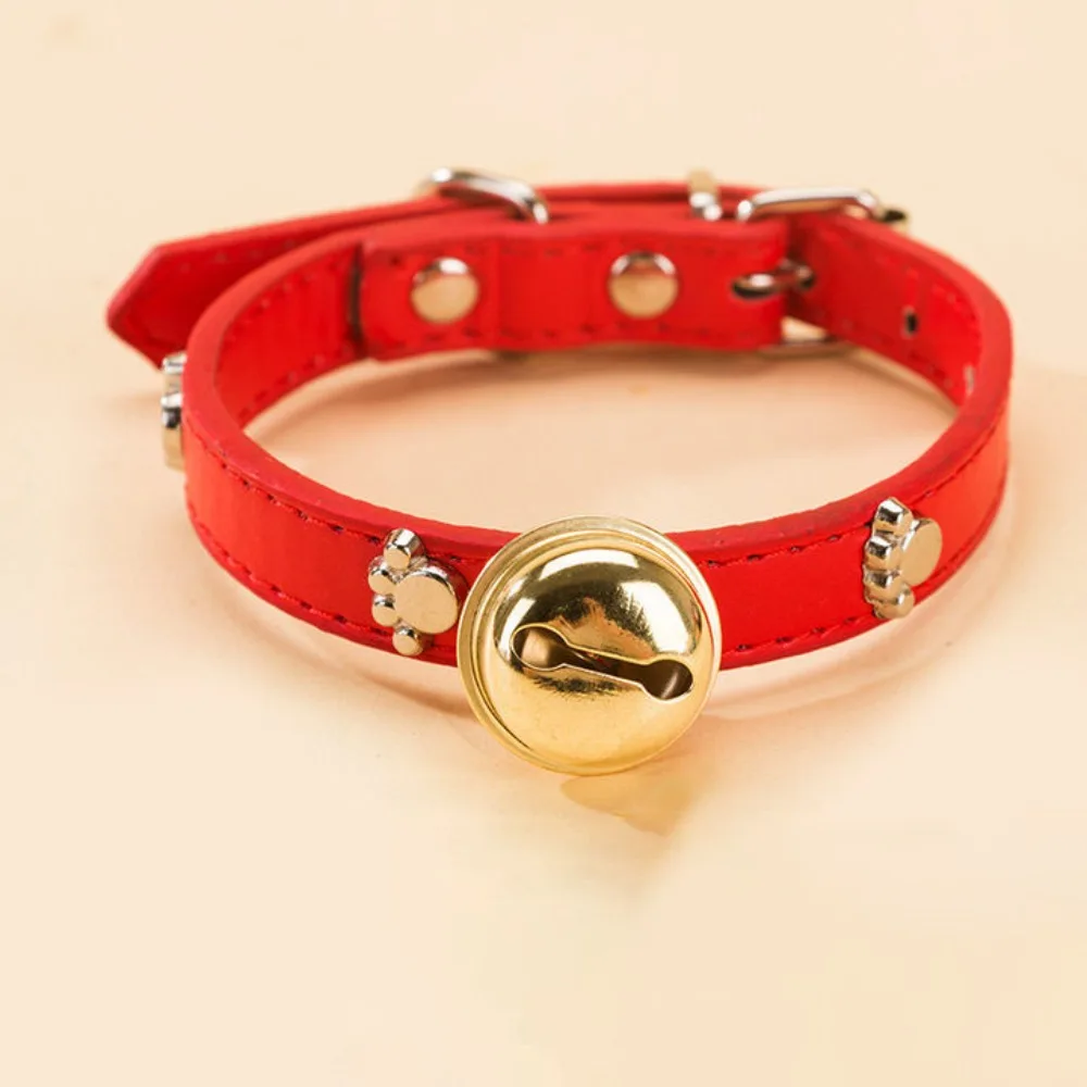 Pet Paw Print Bones Cat Dog Collar Soft Leather Adjustable Cat Bell Collar with Bell Dog Walking Collar For Small Dog Kitten