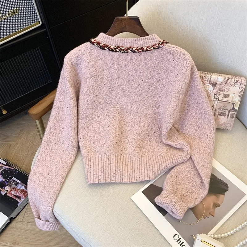 New Year Sweaters For Women 2024 Elegant Vintage Button Up O Neck Cropped Cardigan Stylish Fashion Chic Knitted Cardigans Jumper