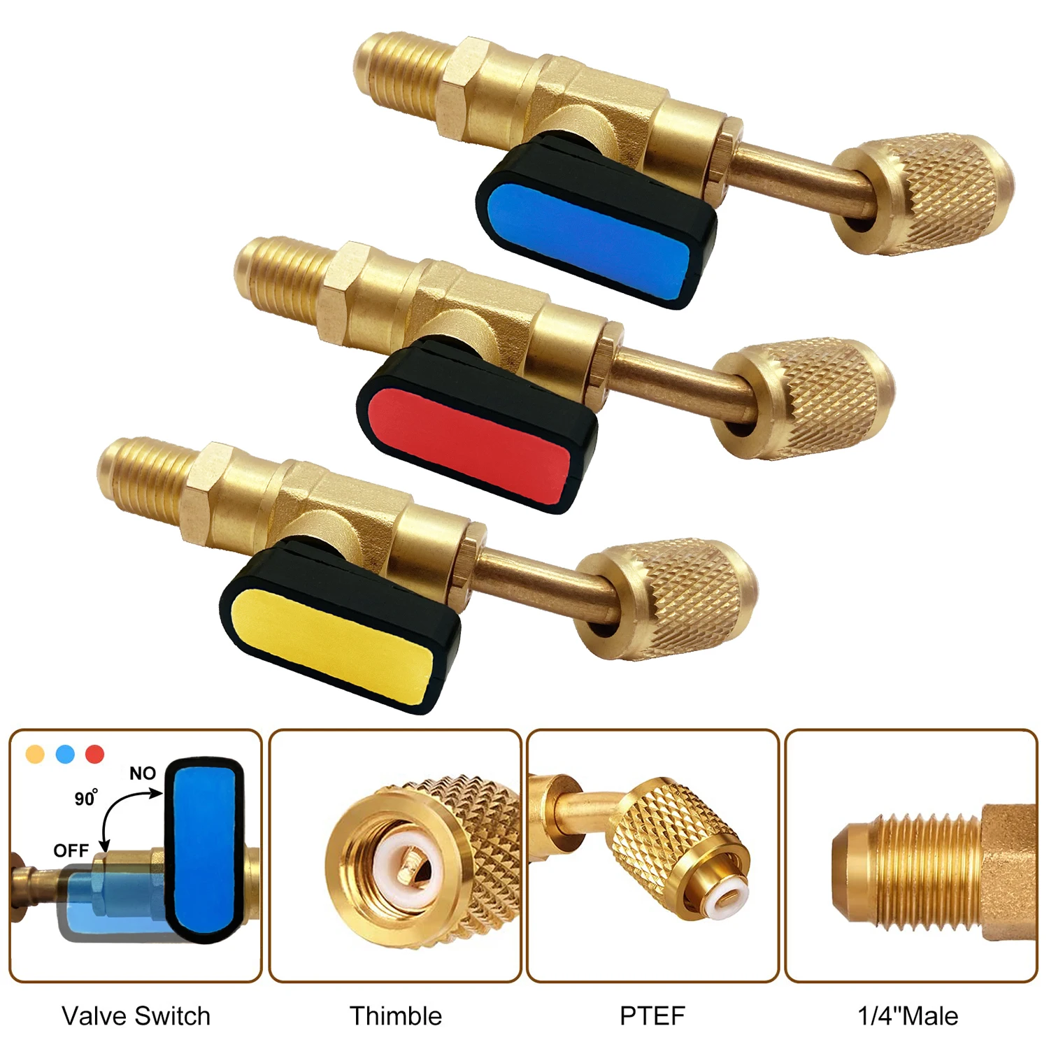 Électrovanne Angled Shut-Off Ball Valve Adapter Air Conditioning Refrigerant Ball Valve Fit for HVAC R134A R22 Charging Hoses AC Refrigerant Autres vannes — détail 2