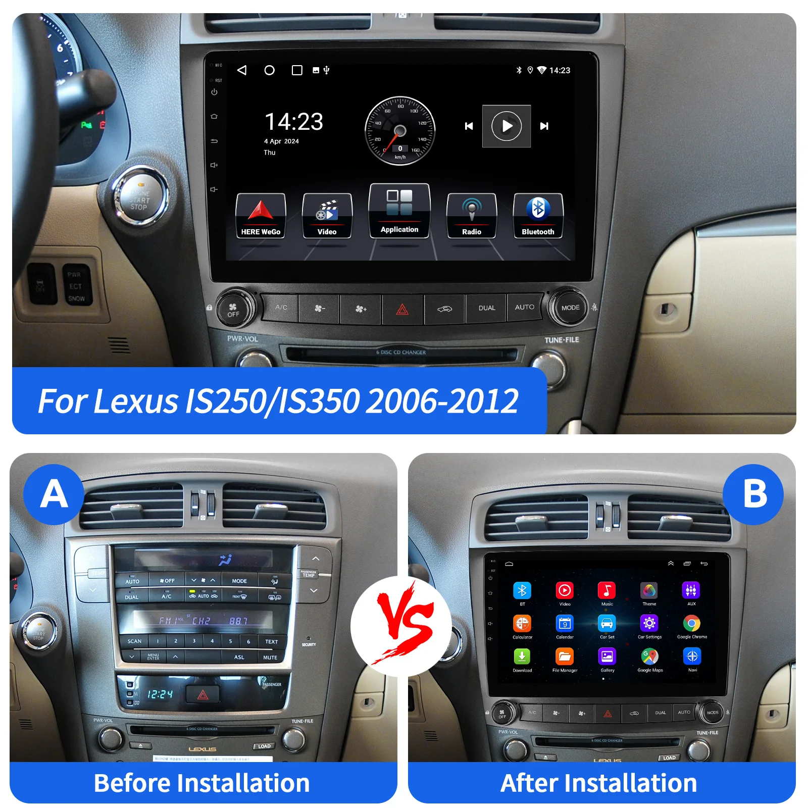 Rádio estéreo do carro da tela de toque de 10 polegadas IPS para Lexus IS350 IS250 2005-2012 com Carplay Android Auto/FM/Bluetooth/GPS/WiFi/AHD
