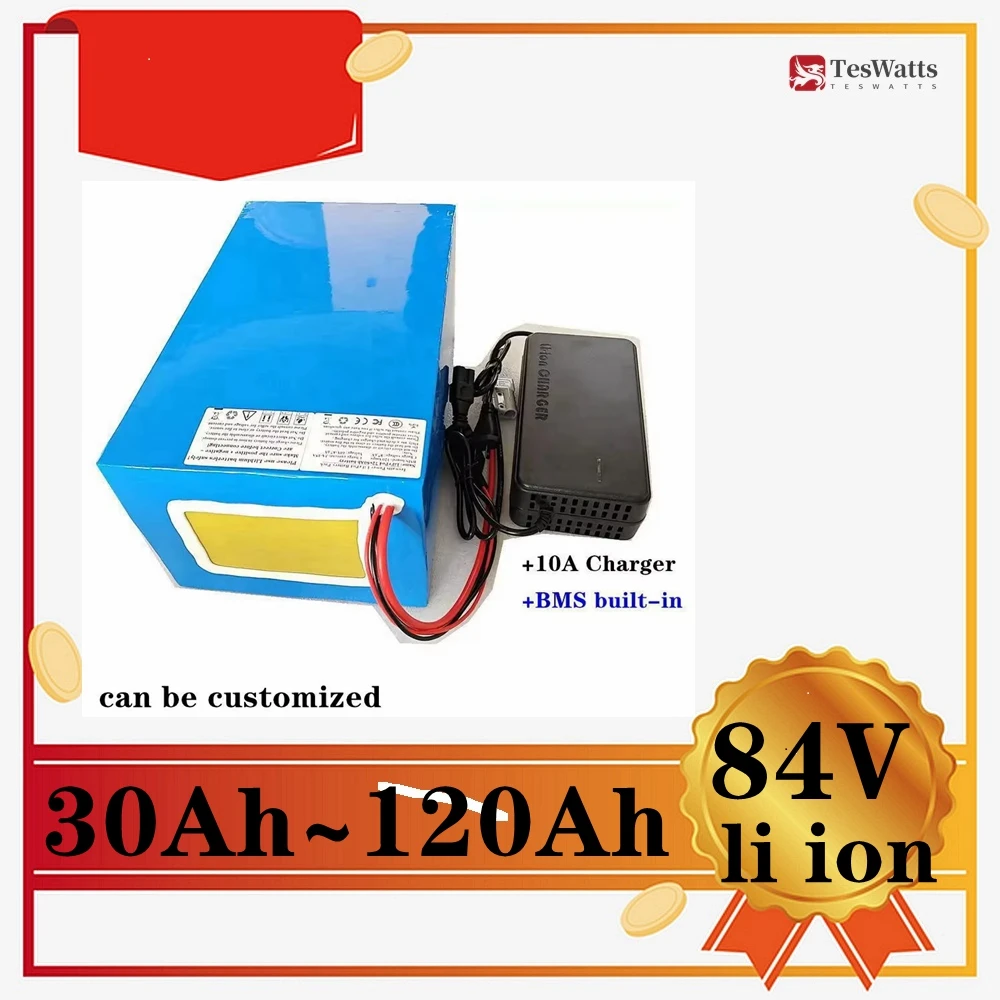 

Teswatts 84v 50Ah 30Ah 40Ah 100Ah 60Ah 80Ah capacity lithium battery durable + 10A charger