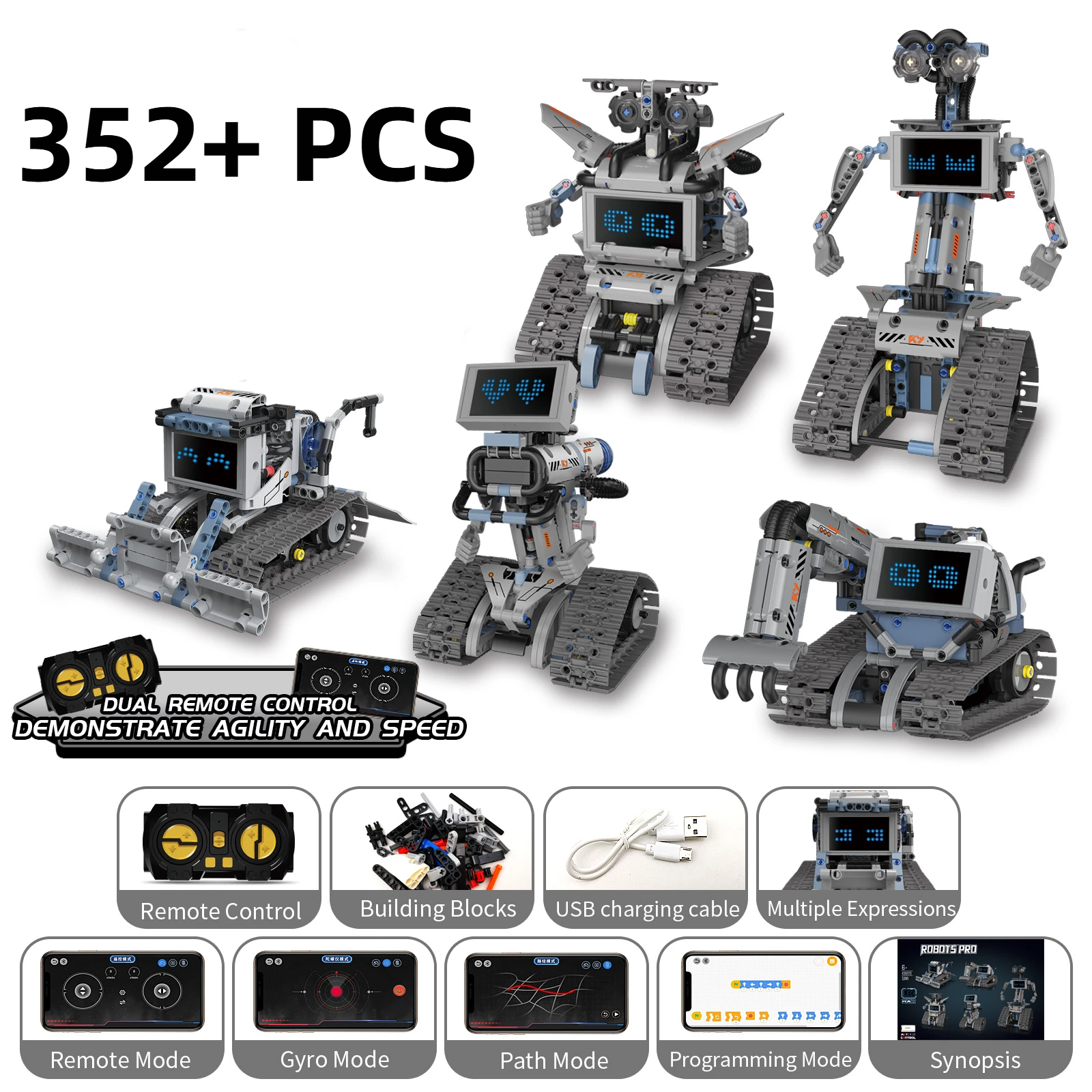 5 in 1 Stad Technische Afstandsbediening Vervormde Robot Bouwstenen Programmeerbare APP RC Voertuig Graafmachine Bulldozer Bakstenen Speelgoed