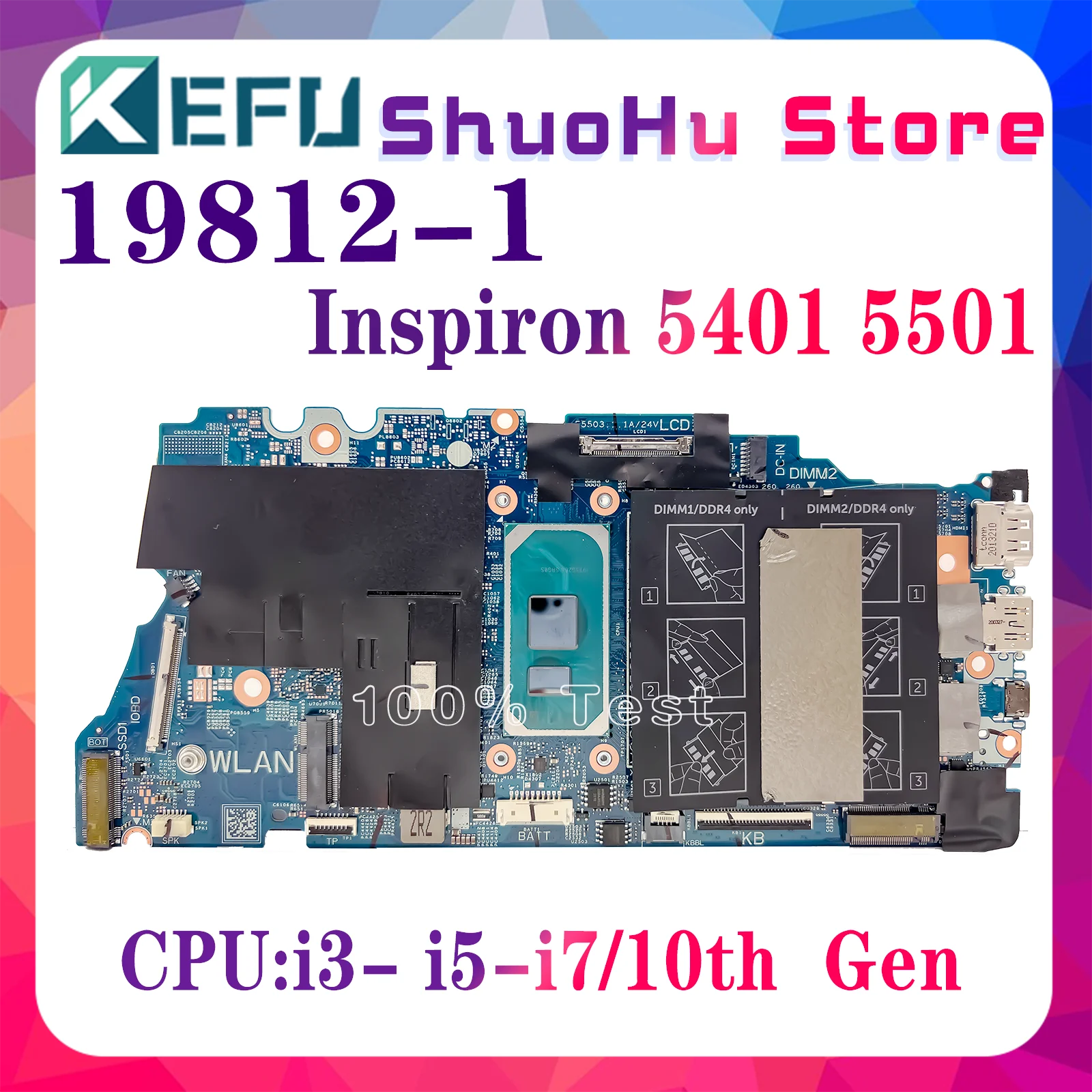 

KEFU 19812-1 Notebook Mainboard For Dell Vostro 14 15 5401 5408 5501 5508 Laptop Motherboard With I3 I5 I7 10Th Gen CPU UMA