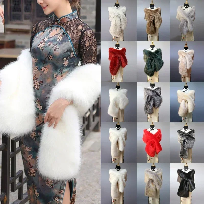 Autumn Winter Warm Cheongsam Shawl Neck Warmer Fur Scarf Stage Performance with Plush Widened Shawls Party Accessories