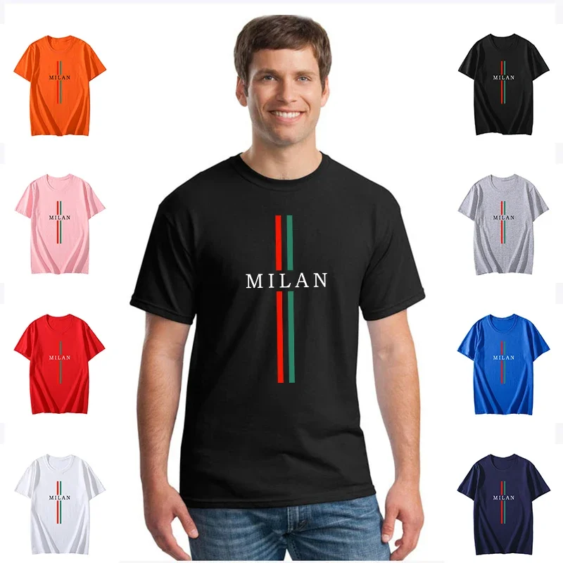 Milan Fashion T-shirt for Men 2025 Hot Sale Pure Cotton Tee Shirts High Quality Male Casual Sports Short Sleeved Round Neck Tops