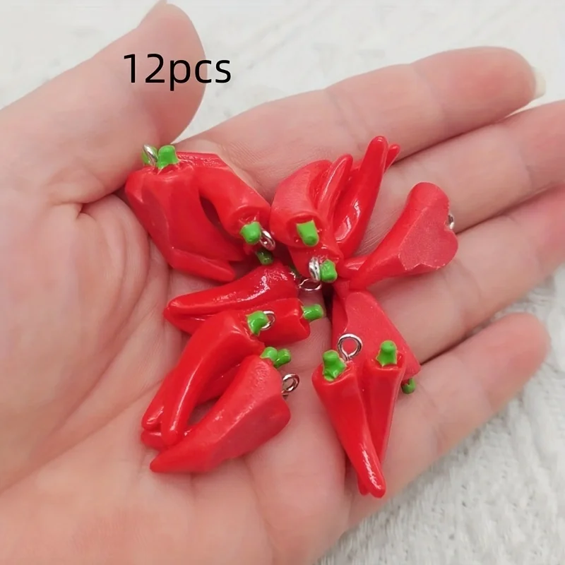 10pcs resin 3D chili vegetable pendant, DIY jewelry making earrings, keychain accessories