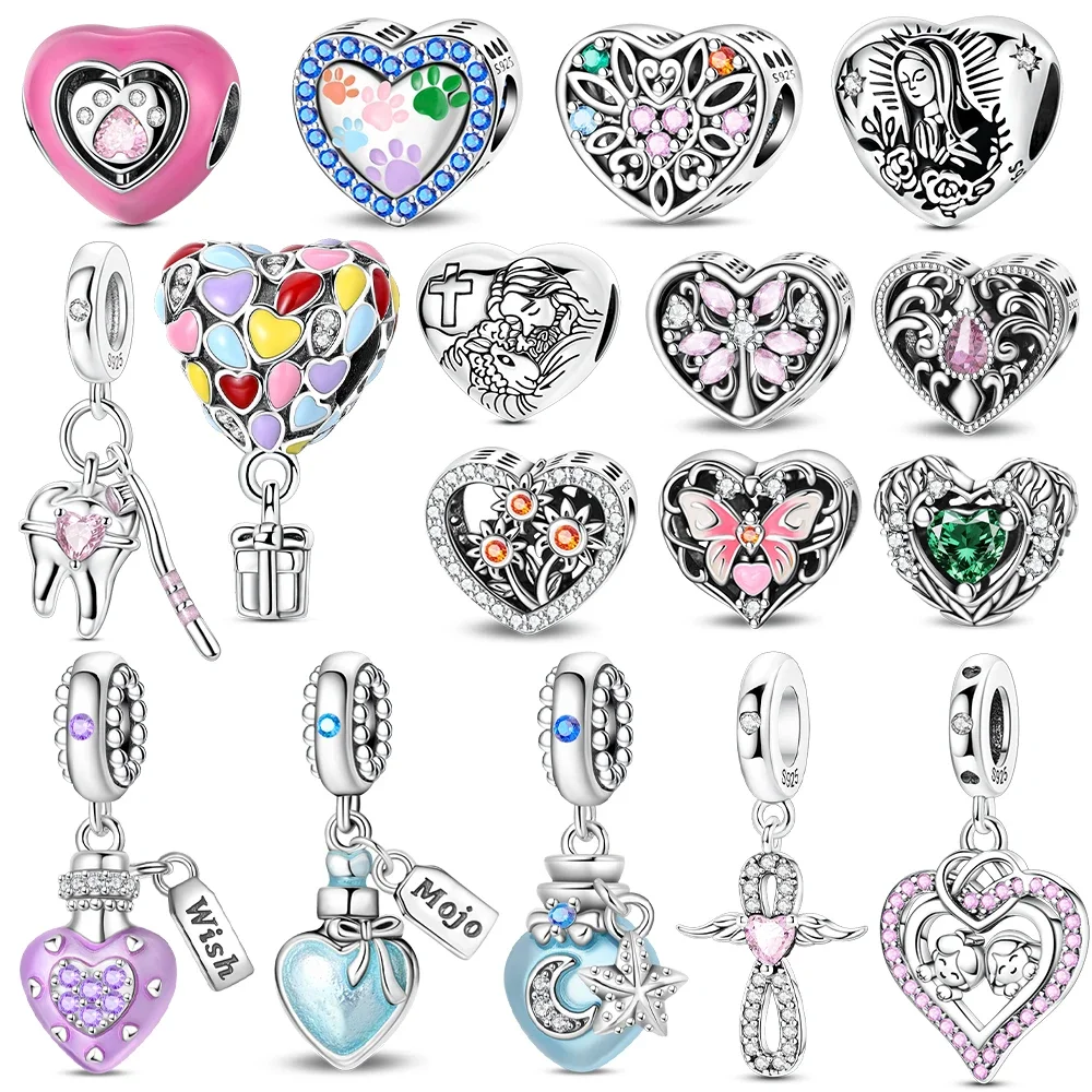 925 Sterling Silver Sun Rose Heart Charm Beads Fit Original Bracelets Bag Keychain Charms Beads Pendant Diy Women Jewelry Gift