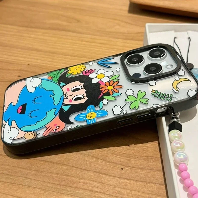 เคสโทรศัพท์ขอบสีดำอะคริลิกสำหรับ iPhone 11 12 13 14 15 16 PRO MAX CAS เป็นมิตรต่อสิ่งแวดล้อมอย่างสร้างสรรค์