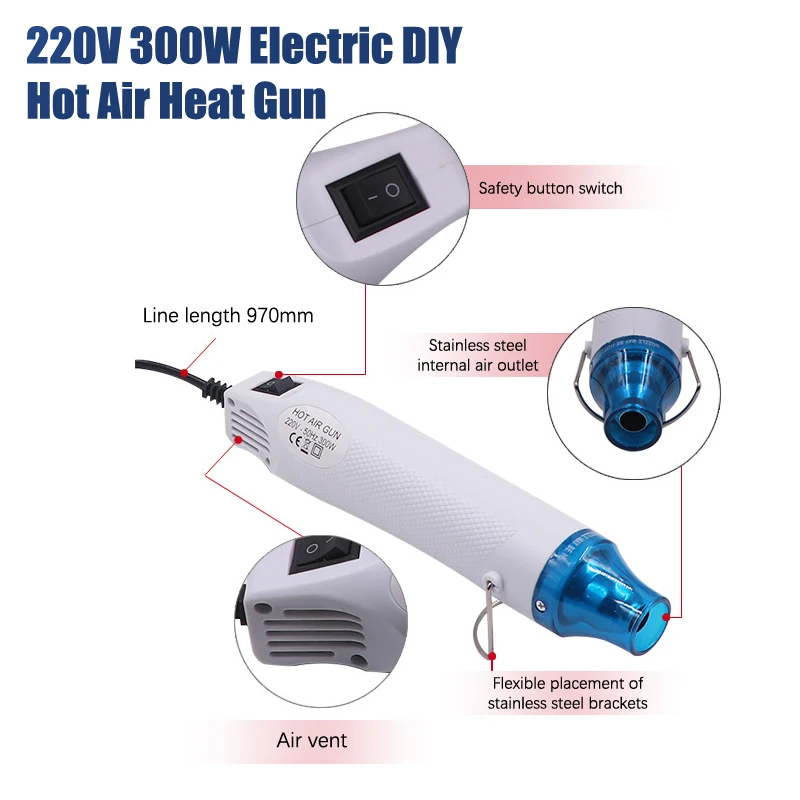 [E] 220V DIY Heat  Electric Power Tool Hot Air  300W Temperature  With Supporting Seat Shrink Plastic DIY Craft Tool