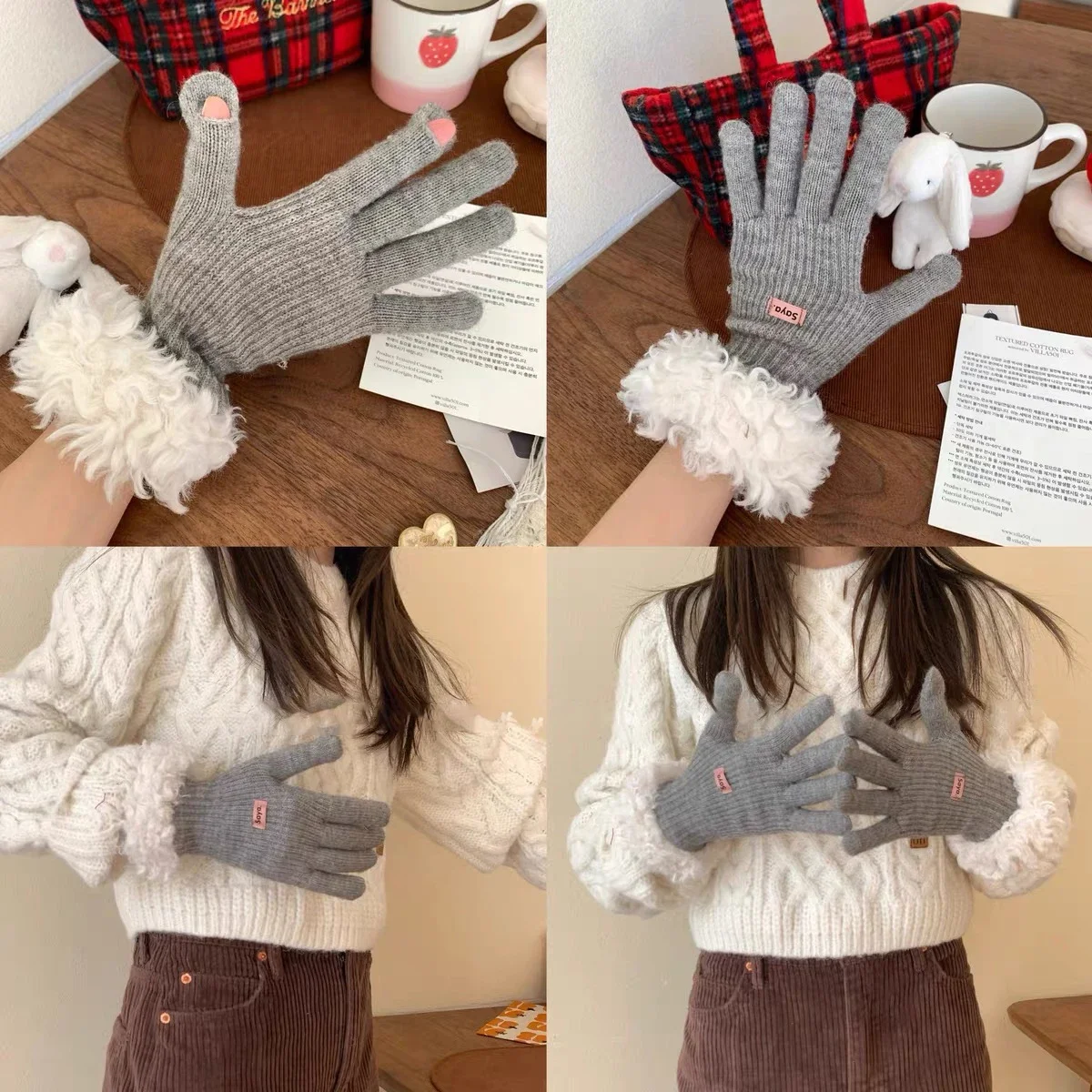 Women Plush Edges Gloves Korean Finger-splitting Touch Screen Gloves Cold-proof Girls Winter Warmer Accessories New Year Gift