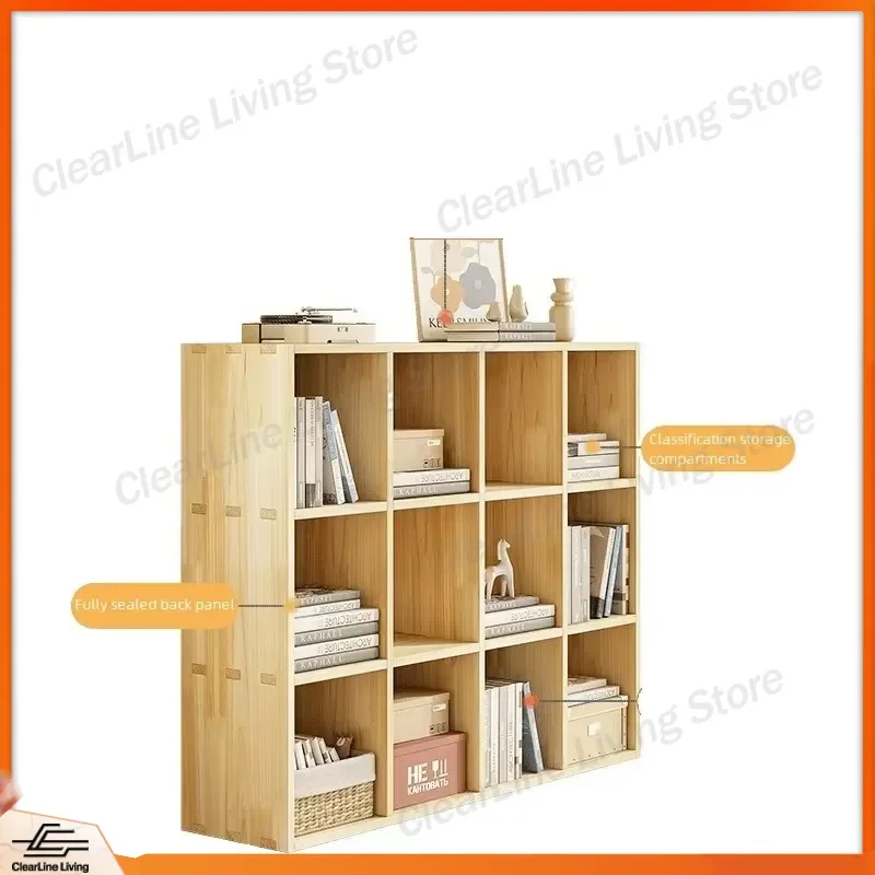 Modern Solid Wood Cube Bookcase Storage Rack Home Office Study Library Natural File Cabinet Shelf Organizer Furniture Display