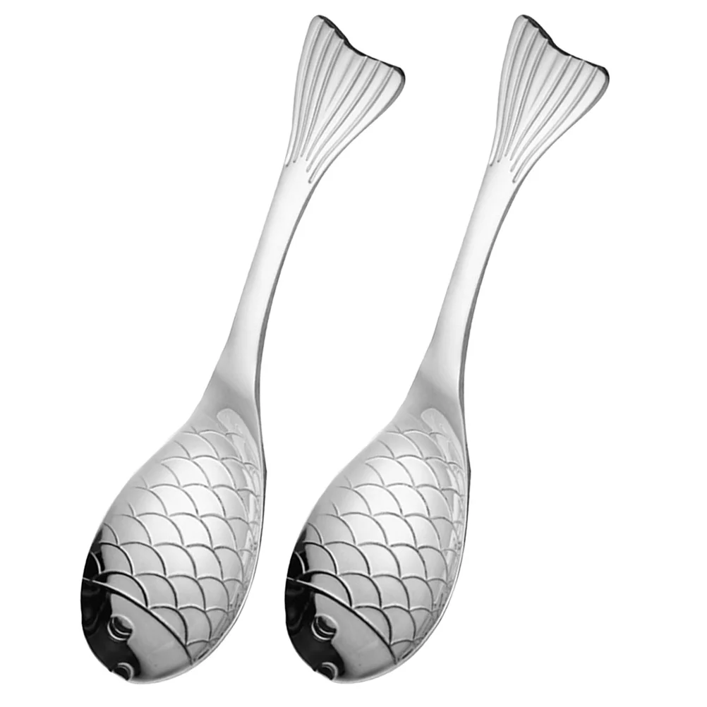 

2Pcs Fish Spoons Stainless Steel Serving Spoons for Soup Porridge Desserts Kitchen Silverware Set Kitchen Soup Spoon