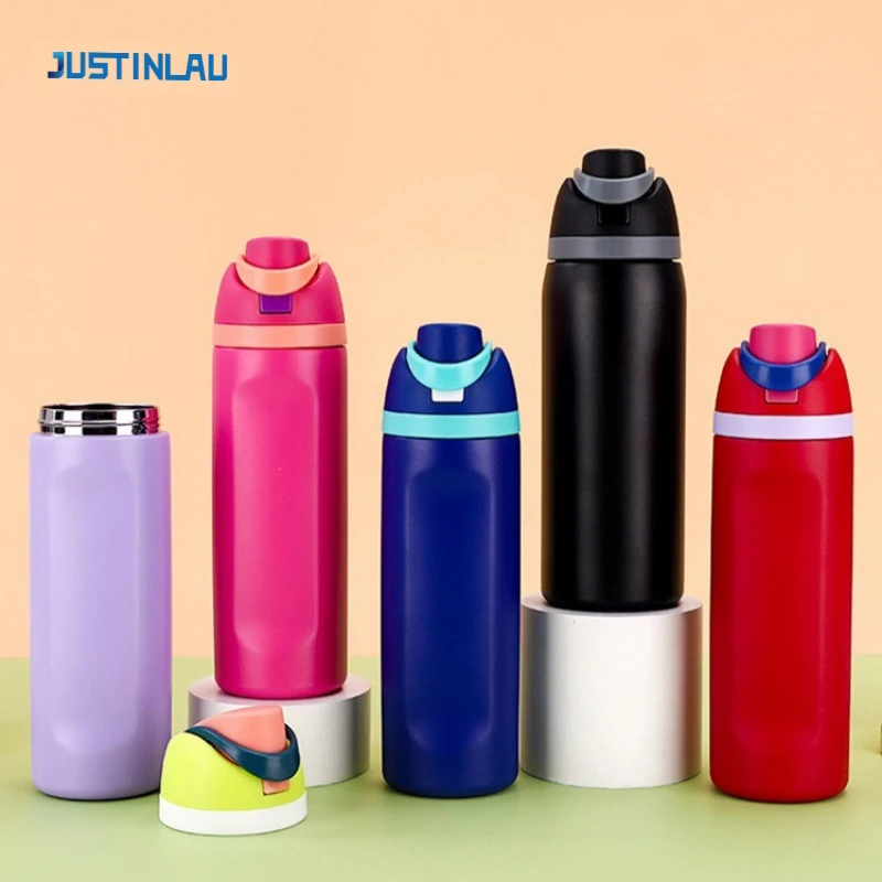 JUSTINLAU Spot Goods-termos de 19/24/32oz, taza de fruta, taza de paja para niños, frascos de vacío, botellas de agua térmicas de viaje de acero inoxidable