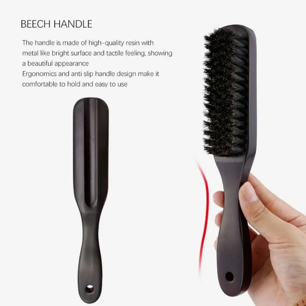 Wood Handle Boar Bristle Men Beard Brush Dark Brown Anti Static Moustache Cleaning Brush Solid Wood Barber Hair Styling Comb