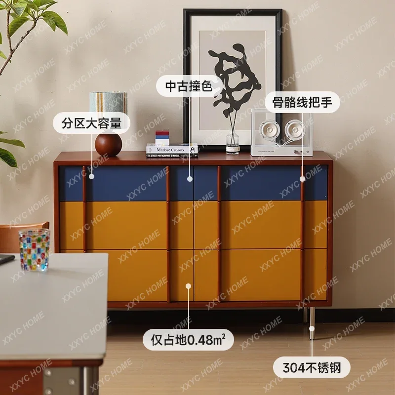 A Medieval color matching six-chest cabinet contrasting colors, living room storage, locker characteristic cabinet