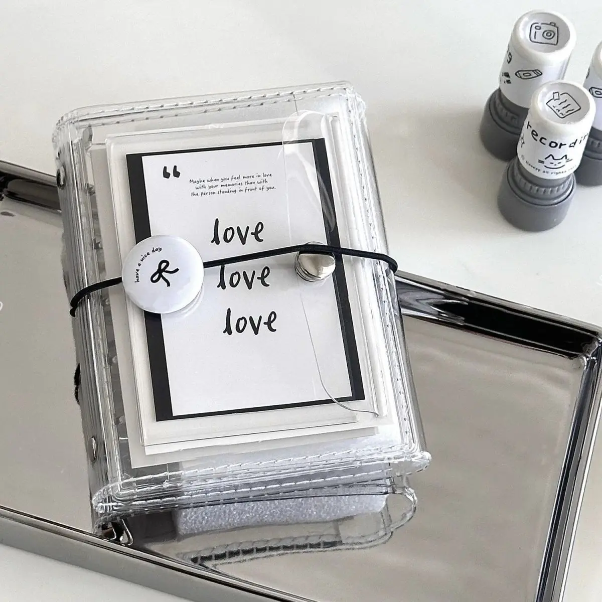 M5 5 Holes PVC Three Fold PP Loose Leaf notebook Cover Mini Portable Sticker Small Card Photo Storage Notebook